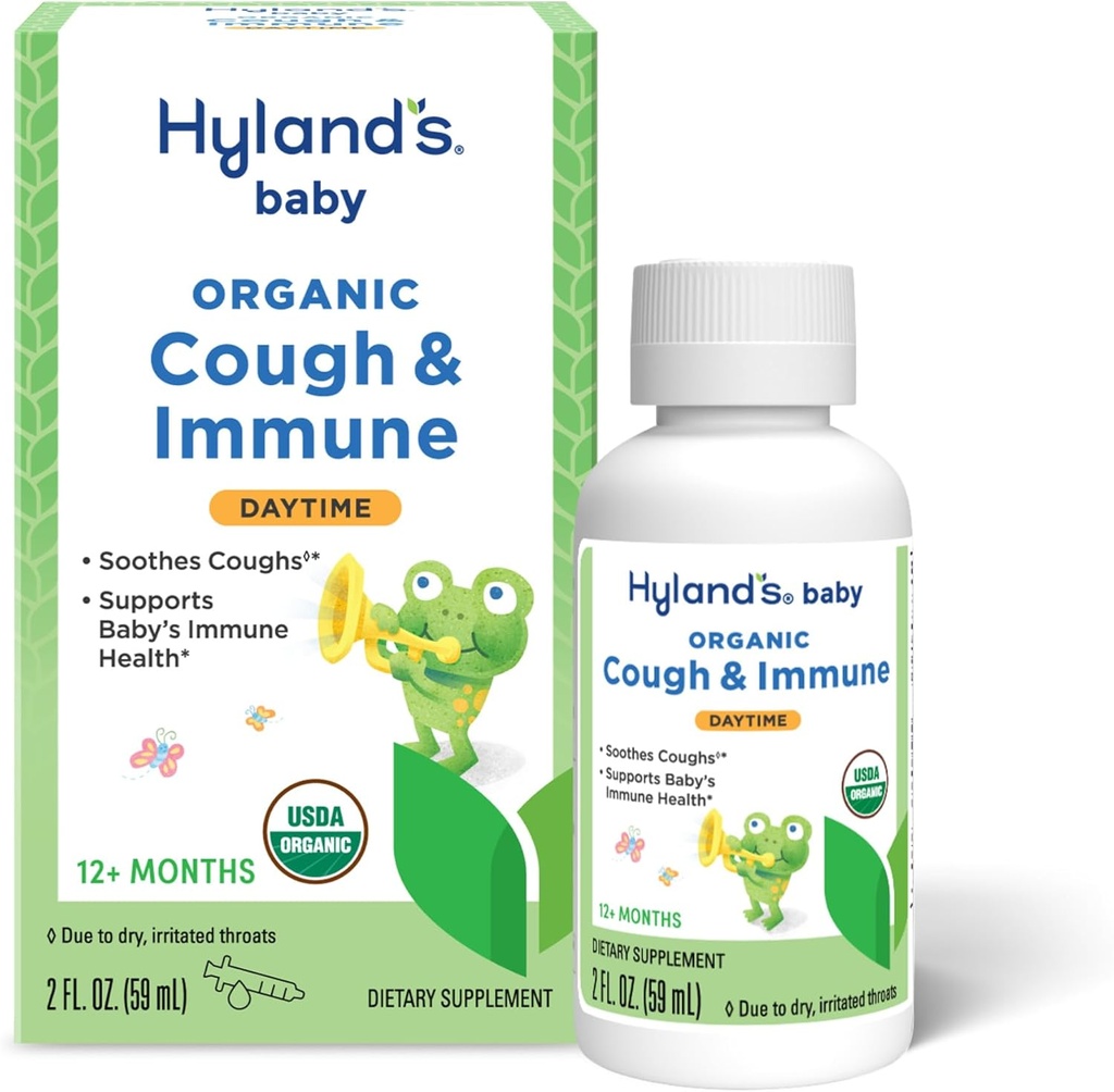 Bayi Hyland 's Organic Cough Syrup dan Dukungan Ammune dengan Agive, Elderberry dan Pomegranate, Choothes Cough, dan Supports Imunity, Daytime, 2 Fl. Oz.