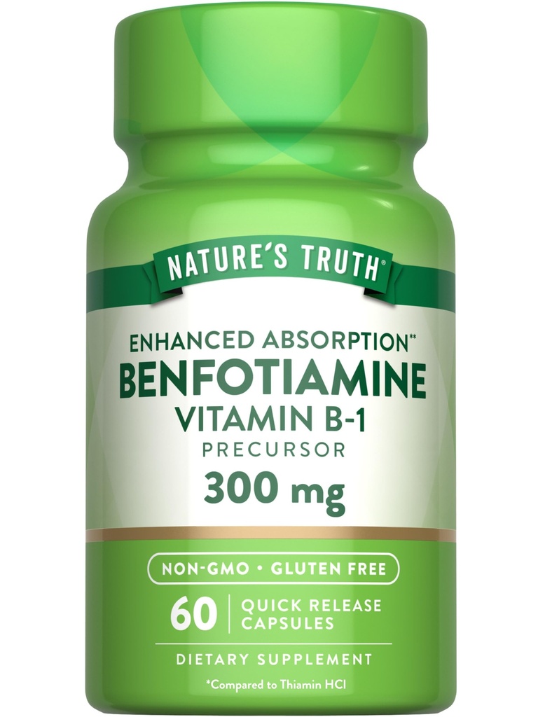 Nature 's Truth Benfotiamine 124; 300mg 124; 60 Count 124; Non-GMO dan Gluten Free Suplement = 124; Vitamin B1 Preissor