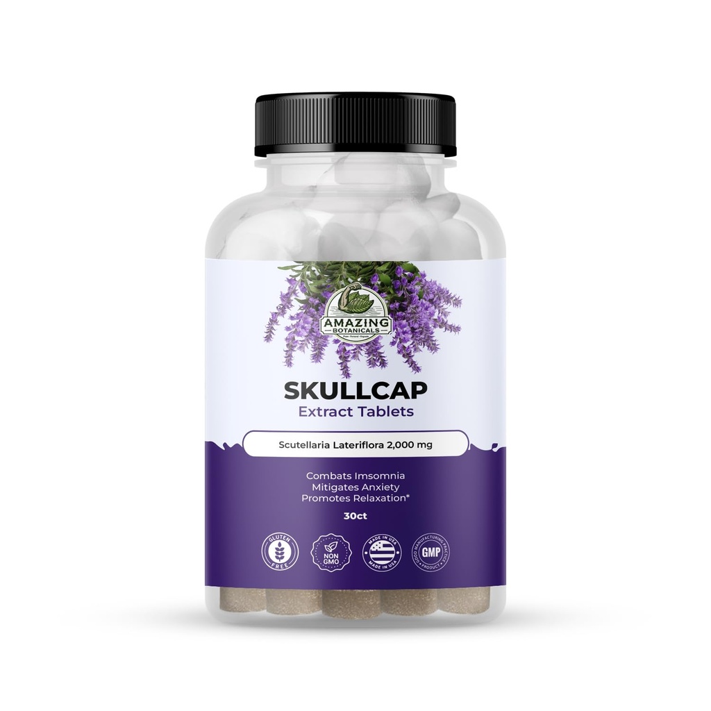 Amazing Botanicals Skulcap 10X Extract Tablet 2.000 mg - Potacy Herbal Tinggi Tambahan untuk Relaxation dan Wellness - 30 tablet