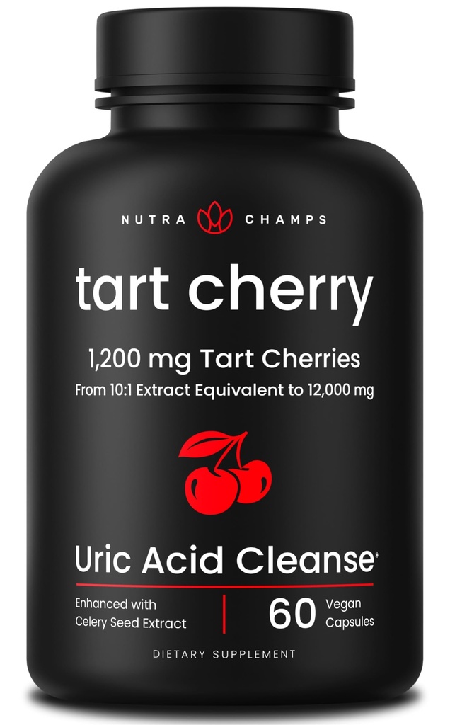 Tat Organik Cherry Capsules 12.000mg - Dibuat dari Montmorency Tart Cherry Konsentrasi, Benih Celery & Bilberry - Acid Cleanse & Gabungan - Vegan Capsules