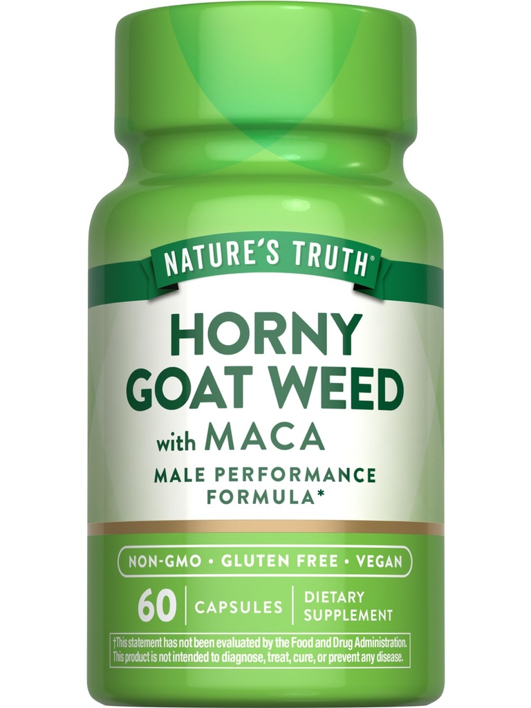 Nature 's Truth Horny Goat Weed with Maca 164; 60 Powder Extract Capsules 12.4; Vegan, Non-GMO dan Gluten Free Suplemen