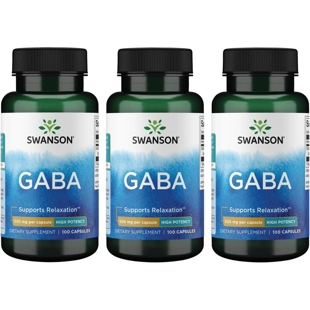 Swanson GABA - Amino Acid Supplement Promoting Calm & Relaxation untuk Mendukung Resik Tidur - Potensi Tinggi Formula untuk Mendukung Levels Sehat - (100 Katup, 500mg Masing-masing) (3 Pack)