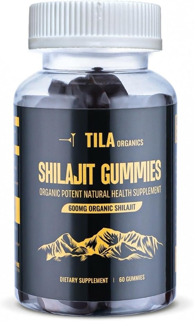 Hilayan Organik Tila Shilajit Resin Gels Lembut - 60 Gummies, 600 mg- Persediaan Alam untuk Pria & Perempuan dengan lebih dari 85 Trace Mineral, Fulvic Acid dan Humic Acid Vegan Bebas