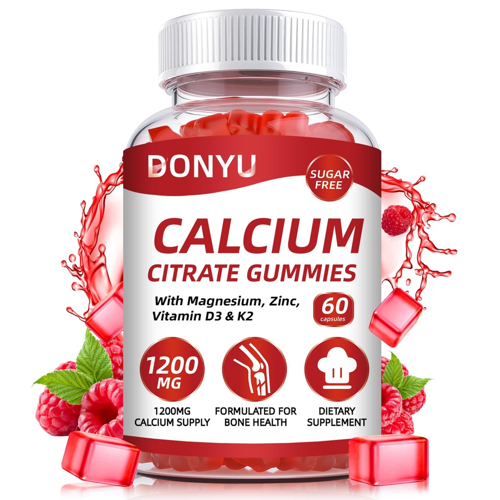 Calcium Citrate 1200 mg Gummies dengan Vitamin D3: dengan Calsium Magnesium Zinc D3 untuk Bone Muscle Imune - Ultimate Absorpsi Calcium Sugar- Free