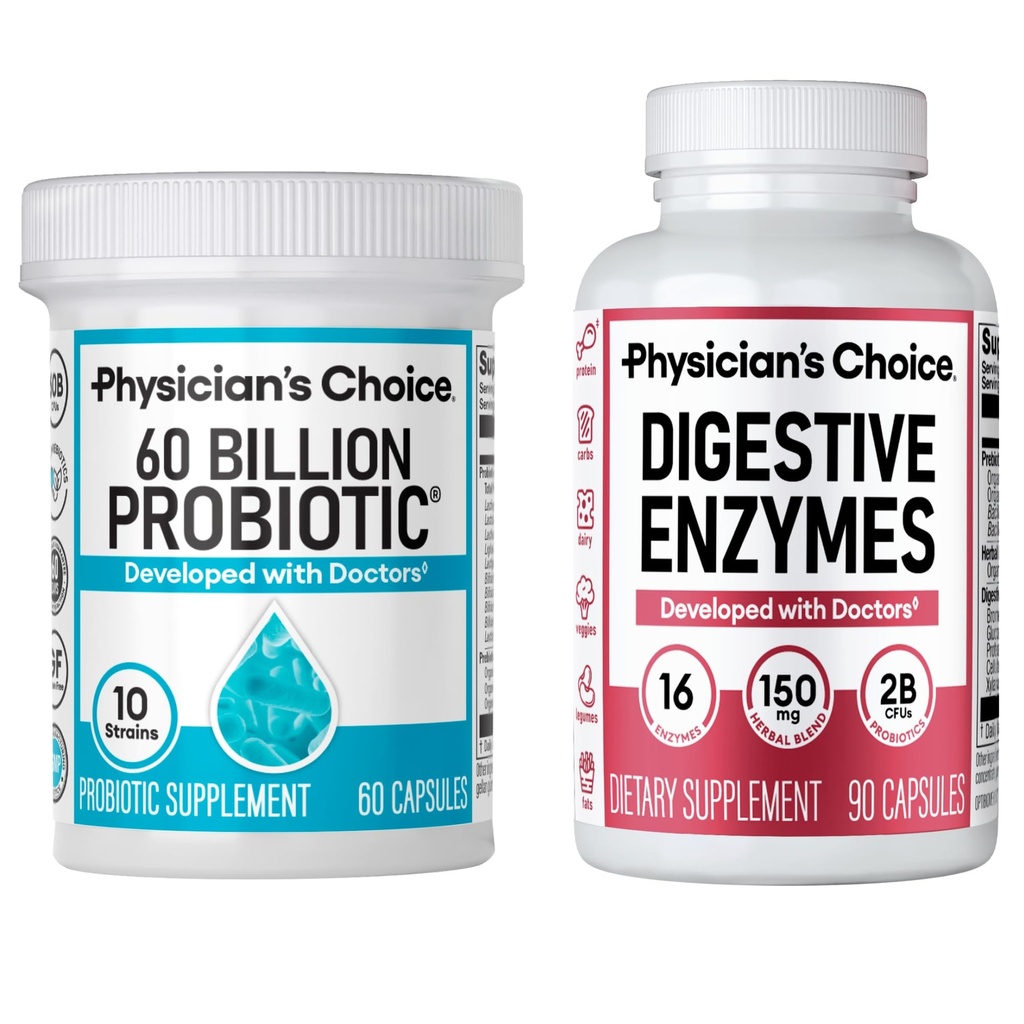 Optimal Gut Health Bundle: 60 Milyar Probiotic 60ct + Digetical Enzymes 90ct for Digetical Comfort and Imune Support