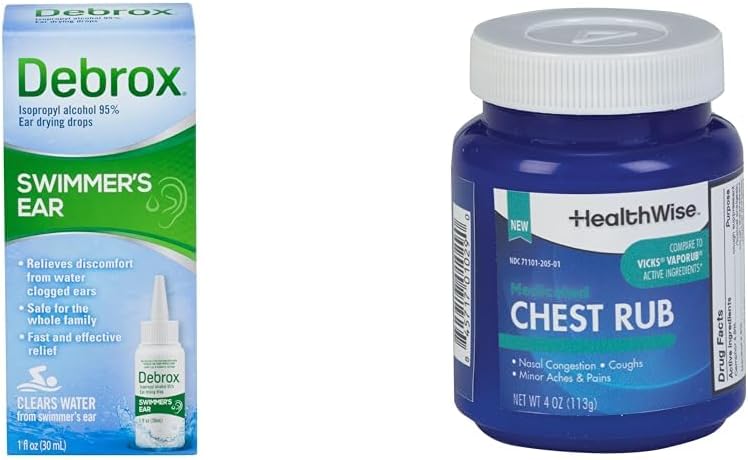 Debrox 's Swimmer Ear Drops, 1 Fl Oz dan HealthWise Obat Gosok Chest, 4 oz. Bundle