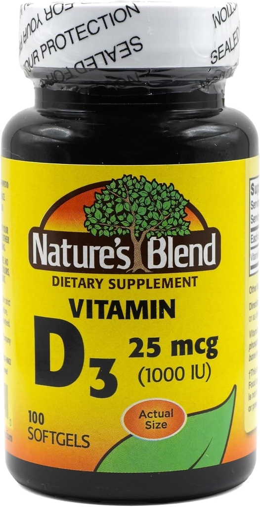 Nature 's Blend Vitamin D3 25 MCG (1000 IU) Ezin-To-Swallow, 100 SOFTGELS