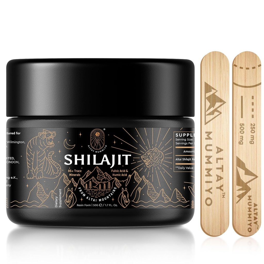 Shilajit Resin with Fulvic Acid & Trace Minerals, Original Siberian Shilajit Pure with 85+ Humic Acid Supplement Gel for Energy & Immune System - 100 Serving / 50g