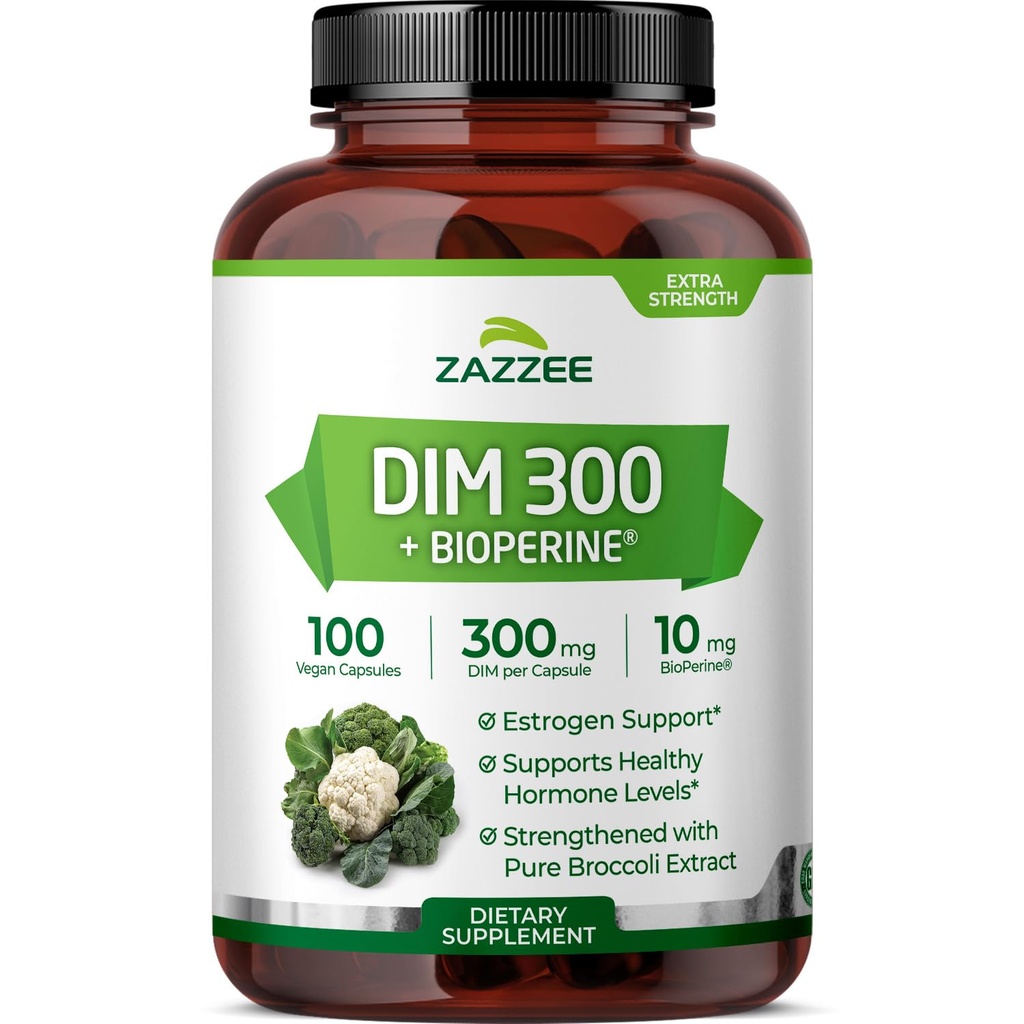 Zazzee DiM 300 mg Per Capsule, 100 Count, Plus 10 mg BioPerine, Estrogen Saldo, Hormonal Acne, Menopause Dukungan, Hormonal Saldo, Diindolymetana, Vegan, All- Natural, Non-GMO, Dibuat di Amerika Serikat