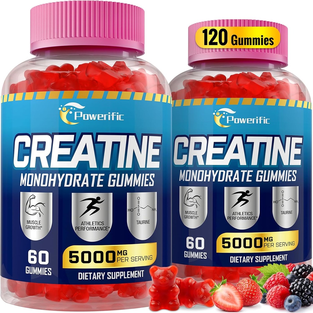 Cretine Monohydrate Gummies for Men & Women Pre Workout Gummies with Taurine, Vitamin B6 & B12 Creatine Monohydrate Chewable for Increate Energy, Endurance, Muscle, Organic (2 Packs)