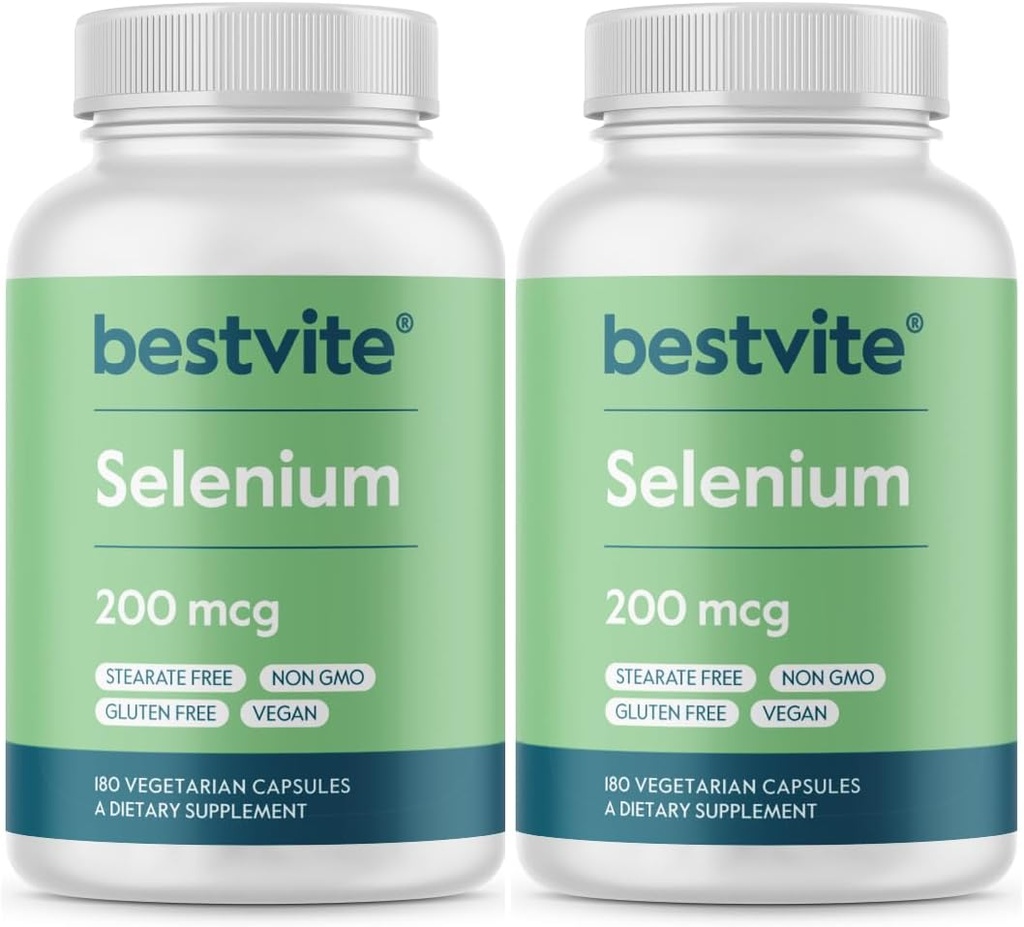 BESTVITE Selenium 200mcg (360 Vegetarian Capsules) (2-Pack) - Tidak ada Stearates - Tidak ada Agen Flow - Vegan - Non-GMO - Gluten Bebas