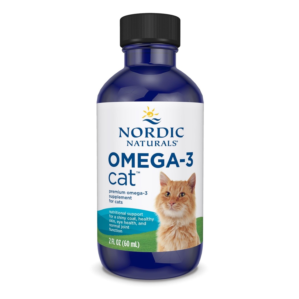Nordic Averal Omega-3 Cat, Unflamited - 2 oz - 304 mg Omega-3 Per One mL - Minyak Ikan untuk Kucing dengan EPA & DHA - Promotes Heart, Skin, Coat, & Imune Kesehatan - Non-GMO