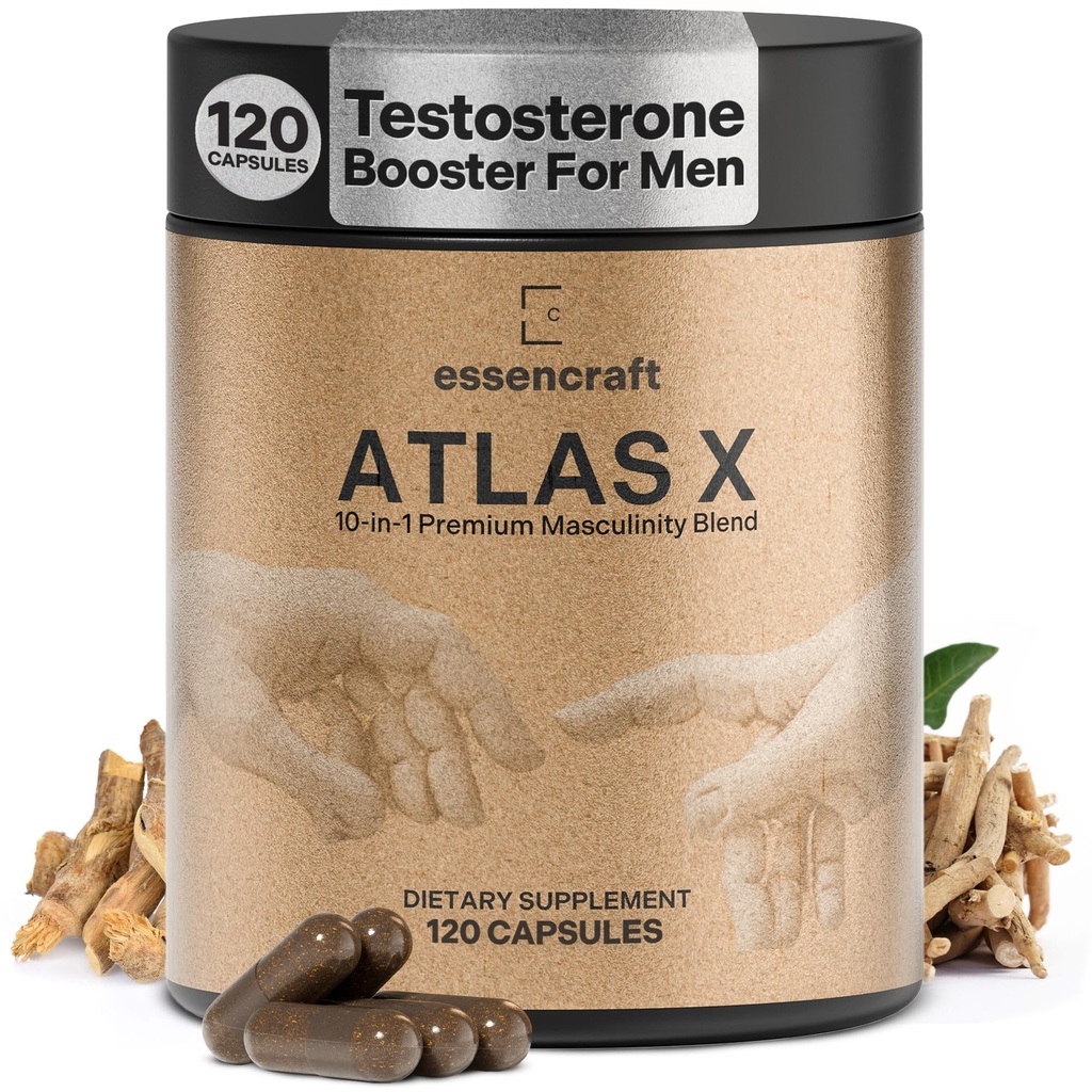 ATLAS X 10-in- 1 Mascullinity Maximiser Suplement for Men - Energy, Power & Vitalitas Capsules with Shilajit, Ashwagandha, Zinc, Safeed Musli, Tongkat Ali, Black Maca, Fadogia Agrestos, 2 Bulan Supply