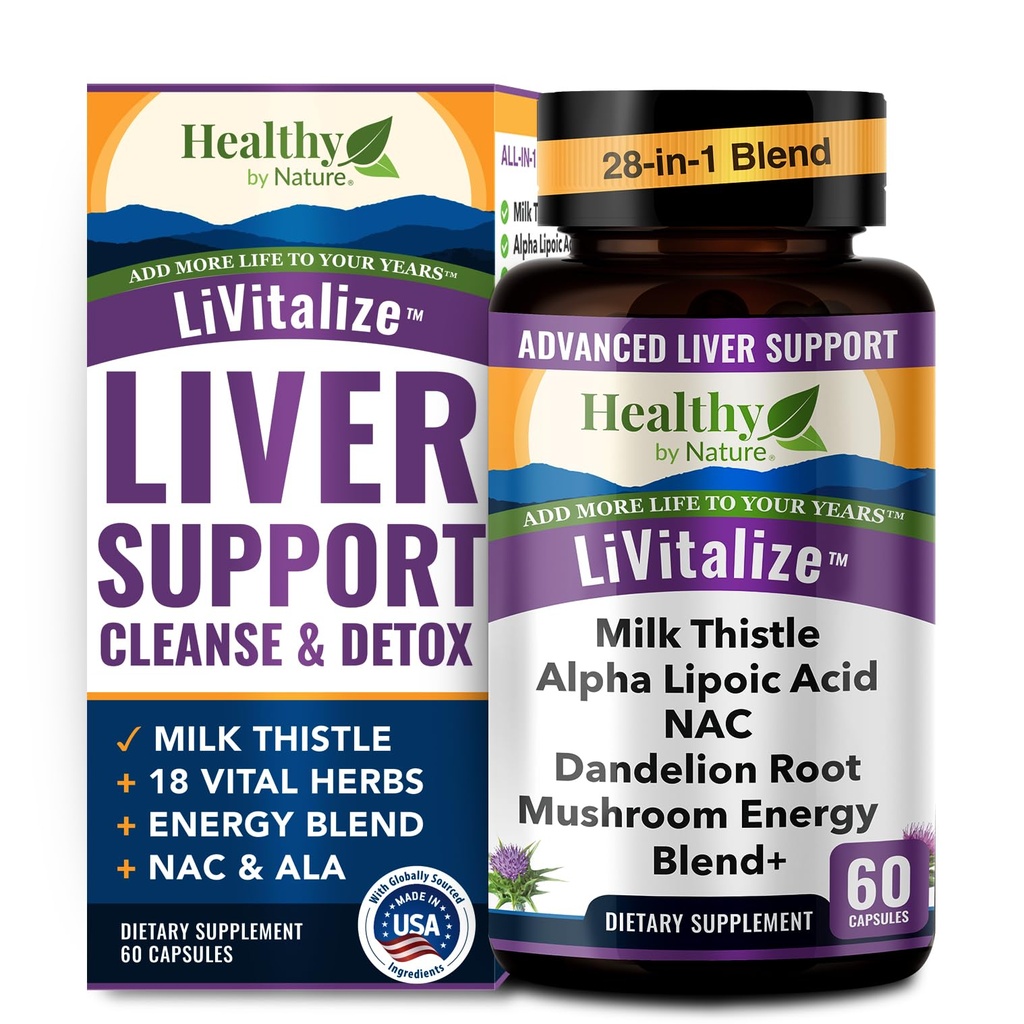 Liver Cleanse Detox & Repair - 28-in 1 Dukungan Hati - Milk Thistle Dandelion NAC Alpha Lipoic Actichoke & Reishi Chaga Turkey Mushroom - Active Liver Health Supplemen, 1540mg (60 Capsules)