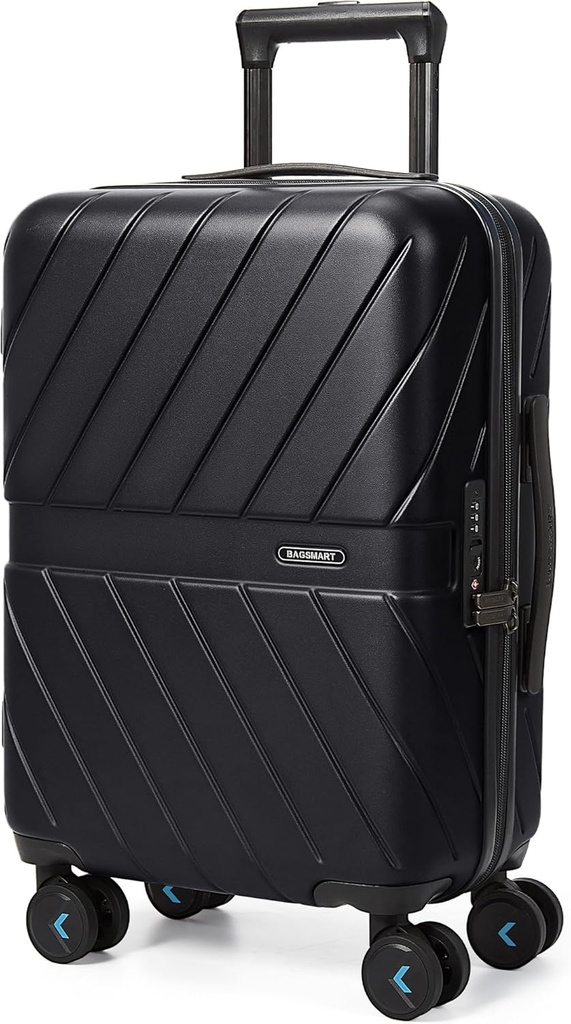 BAGSMART Carry On Lumber 22x14x9 Airline Aprected With TSA Lock, 1OO% Polycarbonate Hardside Lueside with Spinner Hard Shell Carry On Suitcase 20 inch Black