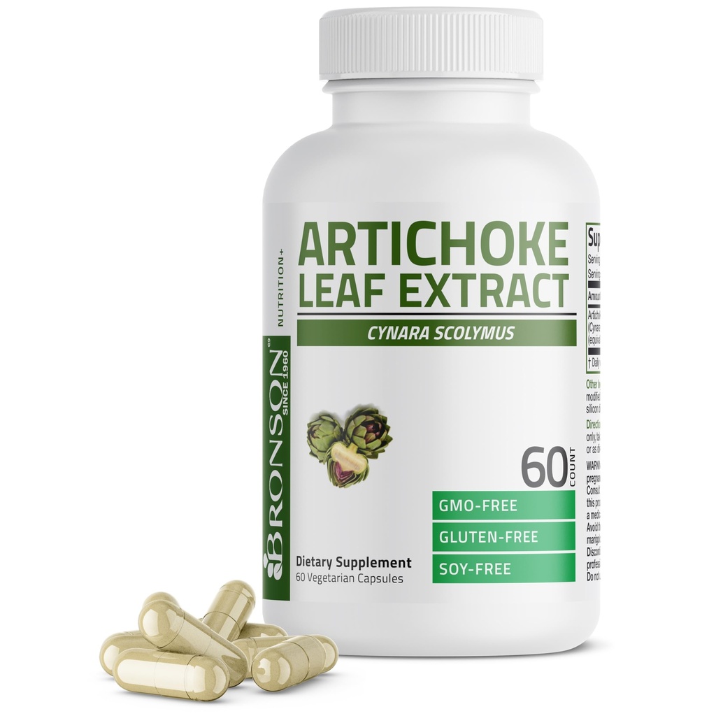 Bronson Artichoke Leaf Extra Strength Supports Healthy Divalry Liver Fungsi, Non- GMO, 60 Vegetarian Capsules