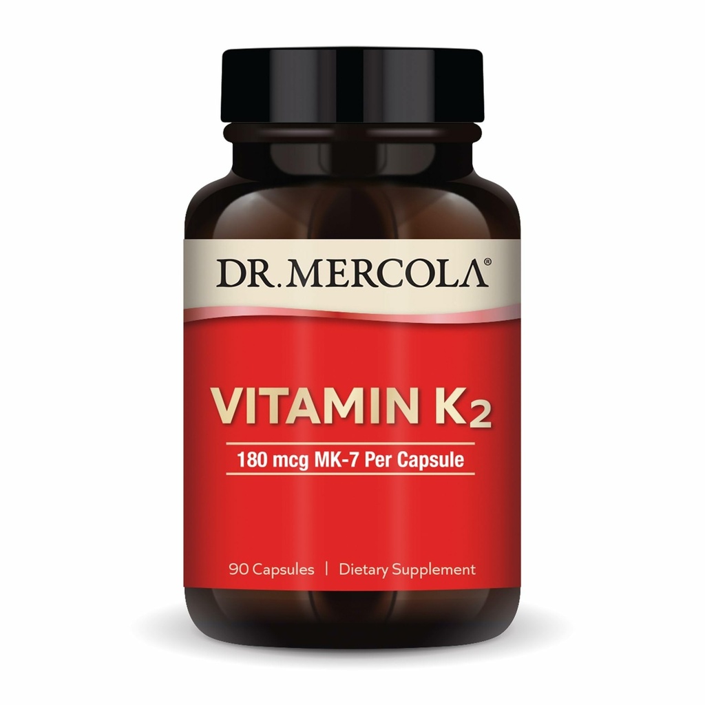 Dr. Mercola Vitamin K2-180 mcg Vitamin K2 sebagai MK-7 - Menyediakan Fungsi Arteri Sehat & Heart Health - Non-GMO, Gluten-Free & Dairy-Free - 90 Capsules (90 Pelayan)