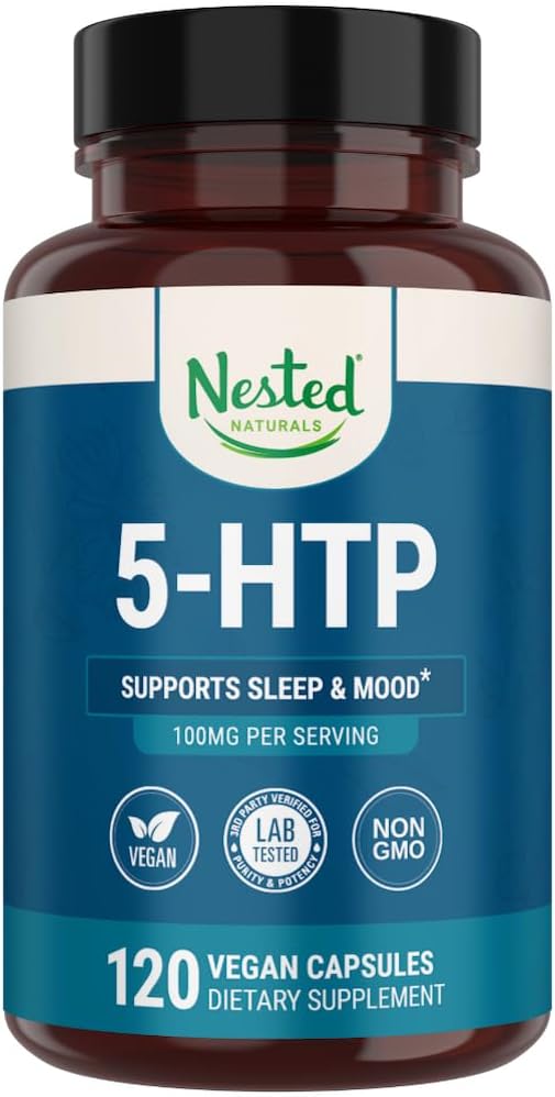 Sarjana Tersedia 5- HTP 100 mg (5- hydroxyyptophan) - Sleep and Mood Support - 5HTP Supplemen Alami Souronin - 120 Nonin - GMO, Vegan Capsules