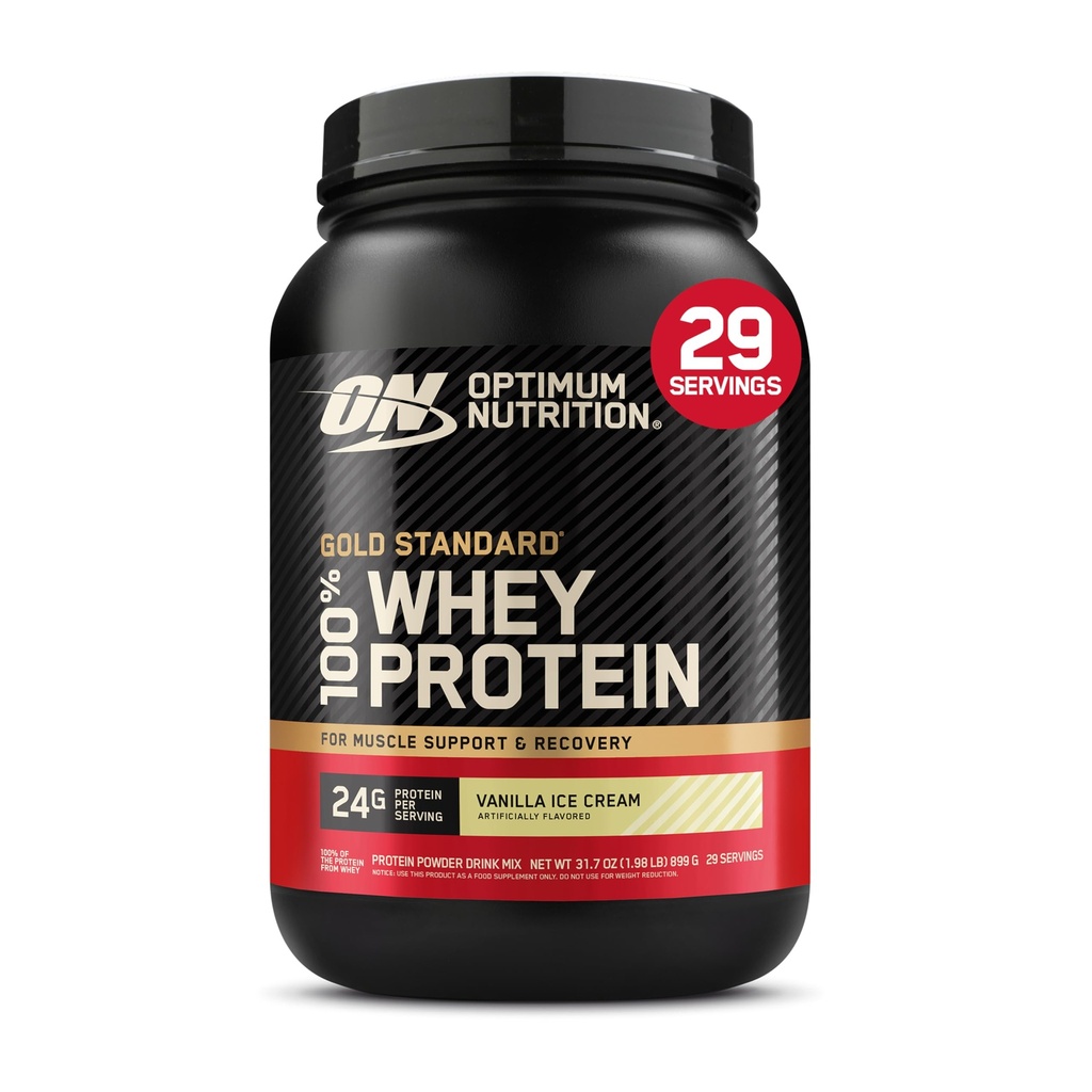 Optimum Nutrition Gold Standard 100% Whiy Protein Powder, Vanilla Ice Cream, 2 Pound (Packaging May Vary)
