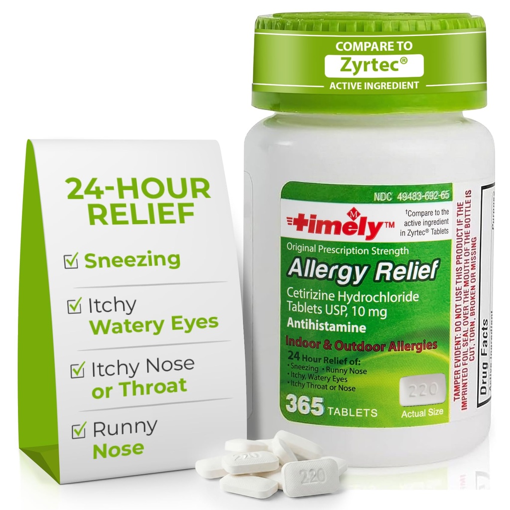 TIME- CAP LABS, INC. TimetCetirizine HCl 10 Mg 365 Tablet - Bantuan Alergi 24 Hour dari Sneezing, Nose Runny, Mata Pengamat Itchy, Throat atau Nose Itchy