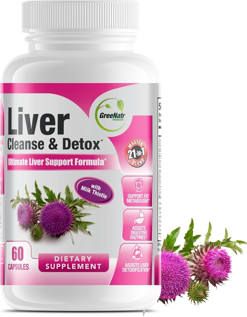 GreeNatr Liver Cleanse Detox & Repair Formula Mula - Milk Thistle, Berine, Ginger, Beet Root, Dandelion, Artichoke Extract, and Chanca Piedra for Optimal Liver Health Support (1 Botol)
