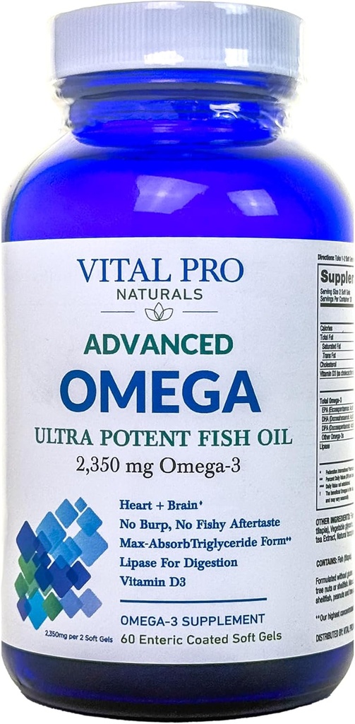Pro Vital Provial - Advanced Omega Wild Caught Norwegia Fish Oil with 2350mg of High Potency Omega 3 Fatty Acids EPA DHA and DPA for Brain and Heart 60 Softgels (Packaging May Vary)