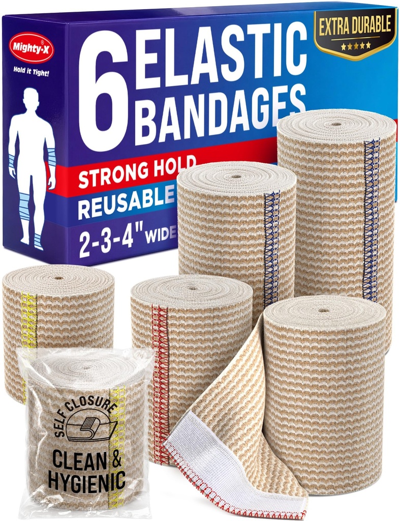 Performance Elastic Bandage Brap - 6 Pack (2x2in, 2x3in, 2x4in) - Self-Menutup Kembang Kompresi Kuat Gulung untuk Feet, Ankles, Wrists, and Knees