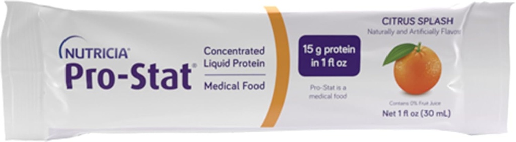 Nutricia Pro- Stat Sugar Free Citrus Splash - 1 oz Packets, Paket-96 - High- Protein, Ready-To-Drink Medical Food for Wound Care, Muscle Loss, and Malnutrisi Management