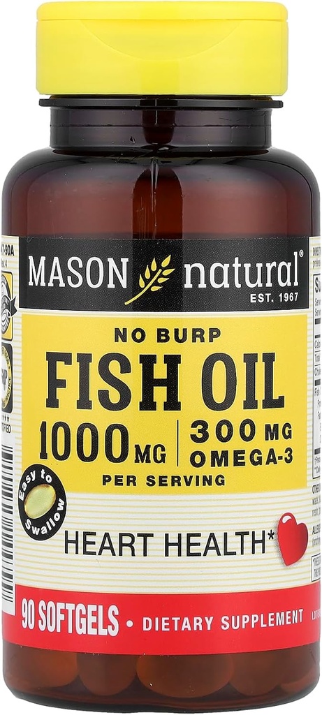 Fish Oil 1000 Mg No Burp Softgel, By Mason Vitamin - 90 Ea