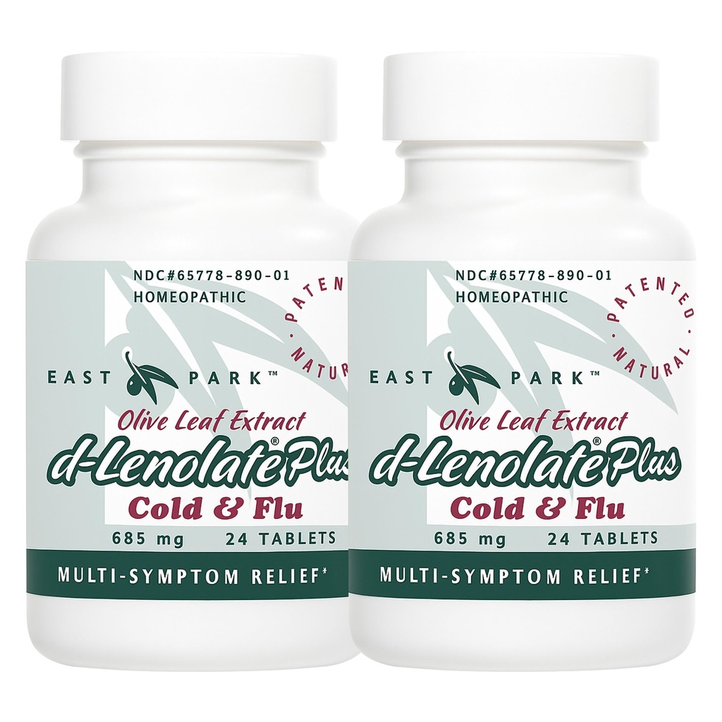 EAST PARK d-Lenolate Plus Cold & Flu Homepathic Remedy for Dewata & Kids 144; System Booster Ammune dengan Ekstract Olive Leaf, Neem Leaf Extract & Echinacea 124; 625mg, 24 Tablet 144; Non-GMO (Paket 2)
