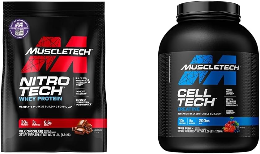 MuscleTech Whey Protein Powder Nitro- Tech Whey Protein Isolate & Peptides & nohydrate Powder Cells-Tech Creatine Powder