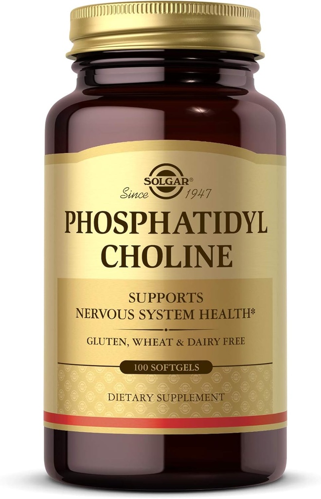 Solgar Phoshatidylcholine, 100 Softgels - Fungsi Cognitive Sehat Provious - Terendah Dari Leciphite - Berisi Choline untuk Neurotransmiter Acetylcholine - Gluten Bebas, Dairy Free - 50 Hamba