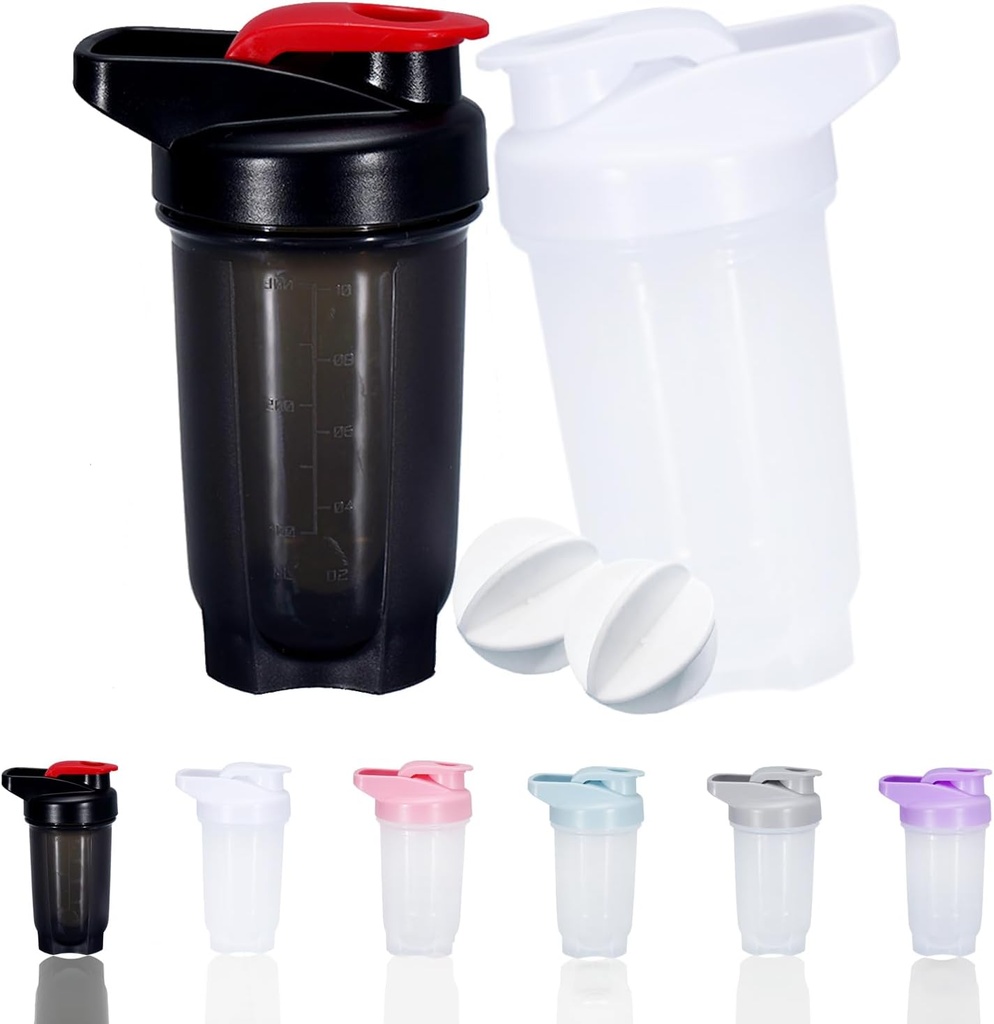 Shaker Bottle Protein Shakes Cup dan 10- Ounce / 300ML Shaker- Bottle dengan Whish Balls, Protein Shain Botol Set, plastik Non- BPA (Hitam + White (2PCS))