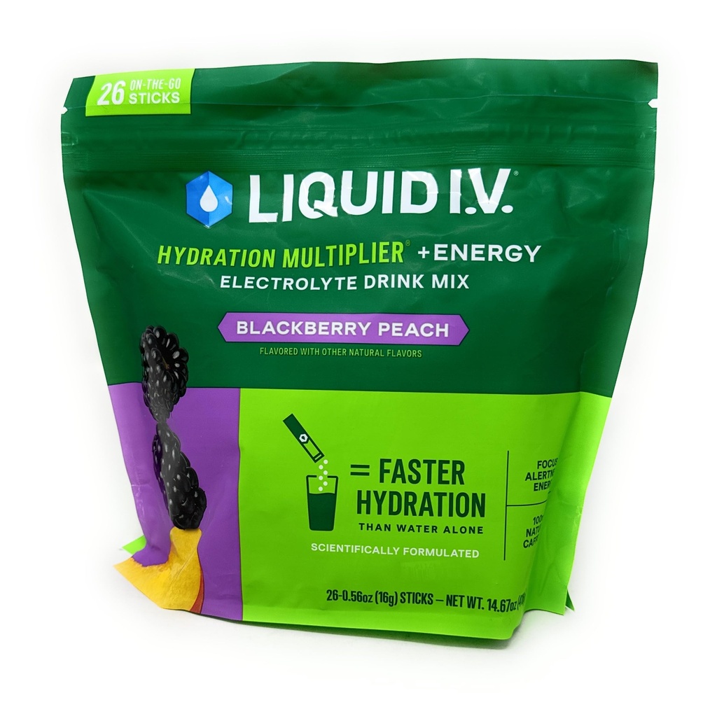 I.V. Liquid Hidration Multiplier + Energy Drink Mix, BlackBerry Peach (26 Pack)