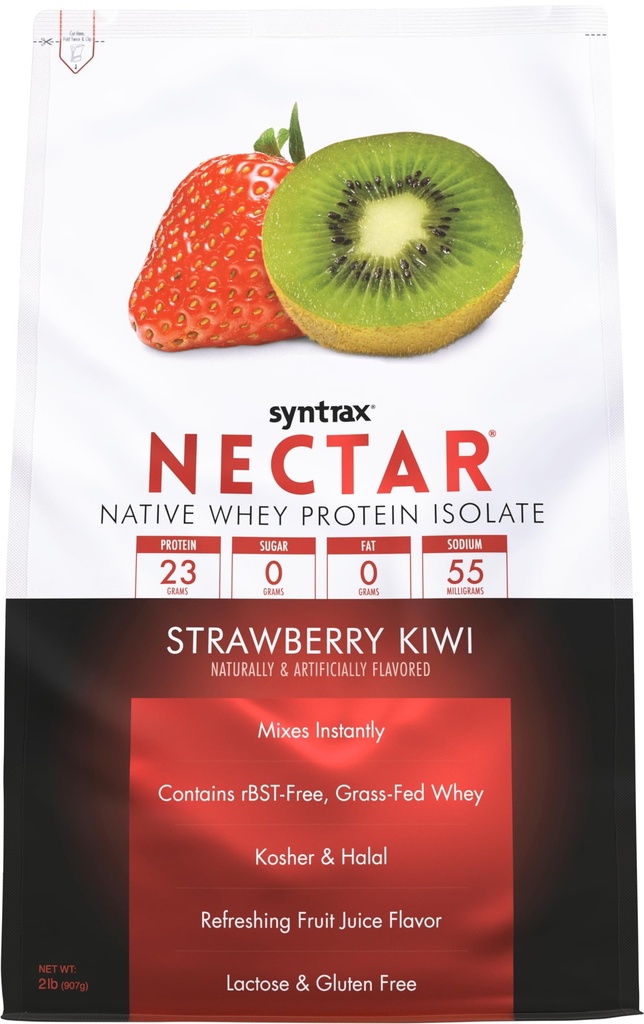 Syntrax Nutrition Nectar, 100% Whey Protein Isolat Bubuk, Menyegarkan Muara Buah, Strawberry Kiwi, 2 pon