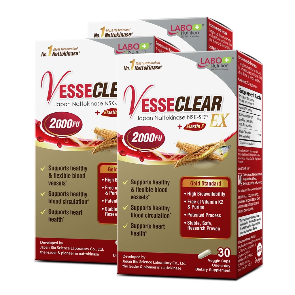 VesseCLER NSK + Eustin F Nutroble LaBO VesseCLEAR EX: Nattokinase NSK + Eustin F untuk Bebersih & Fleksible Blood Vessel.
