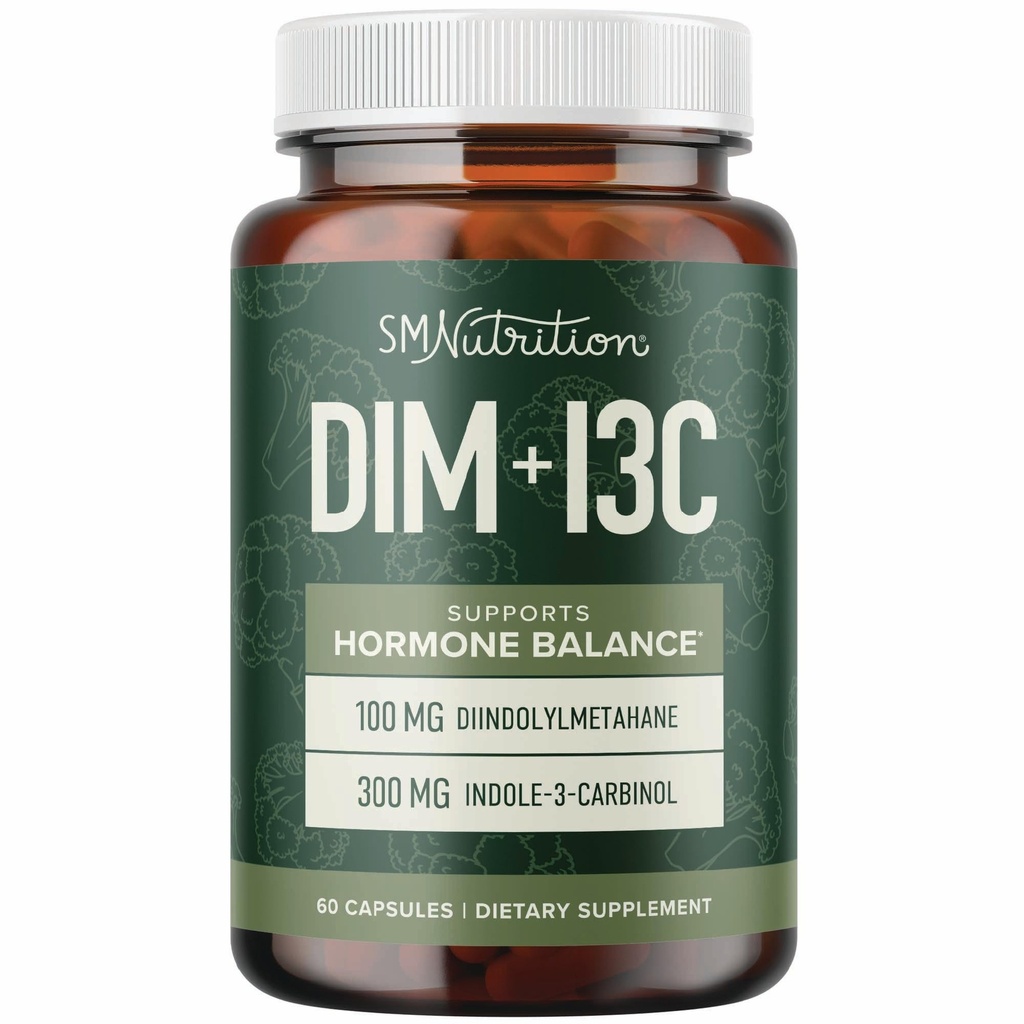 DiM & Indole 3 Carbinol for Hormone Balance for Women & Men 14; I3C Complex 124; Estrogen Balance, Menopause Suplemen Kesehatan, Antioksidants 124; Vegan, Non-GMO, Gluten- Free Glu4; SMNutrition Health, 60 Ct.