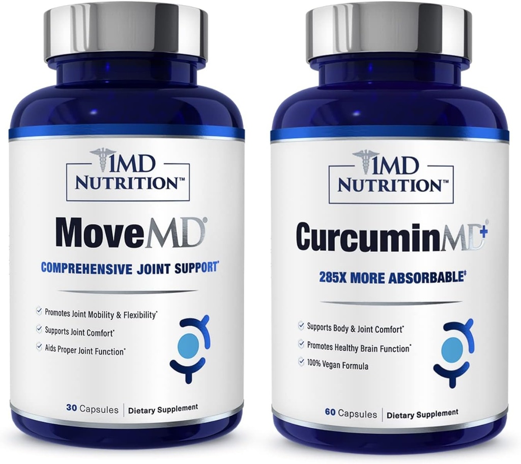 1MD Nutrition MoveMD & CurcuminMD Plus Bundle 124; Doctor Formulate with Collagen, Turmeric Curcumin dan Boswellia Serrata Serrata 124; Joint Health Supplemen