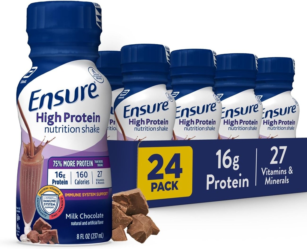 Pastikan high Protein Milk Chocolate Shake, Siap untuk Minum, 16g Protein dan 27 Vitamin dan Mineral, 8 fl oz, 24 Pack