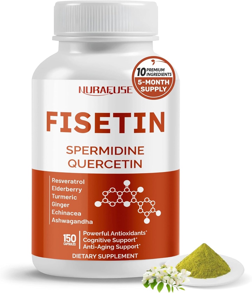 Fisetin 10-in-1 Formula - dengan Spermidinin Quercetin Resveratrol, Elderberry, Turmeric Non-GMO, Gluten- Free, Soy- Free