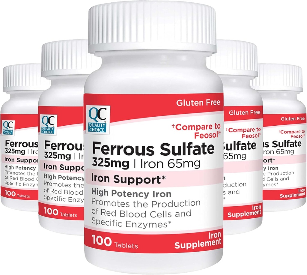 Kualitas Pilihan Besi 65 mg (325 mg Sulfate) Panti Daya Besi Tinggi Tabletnya dalam 100 Count Bottle (5 Pack)