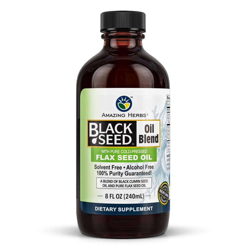 Luar biasa "Cold- Pressed Black Seed" dan "Flax Seed Oil Blend" - Gluten- Free, Non-GMO, High in Omega 3, 6, & 9, Support Joint, Brain, and Heart Fungsi - 8 Fl Oz