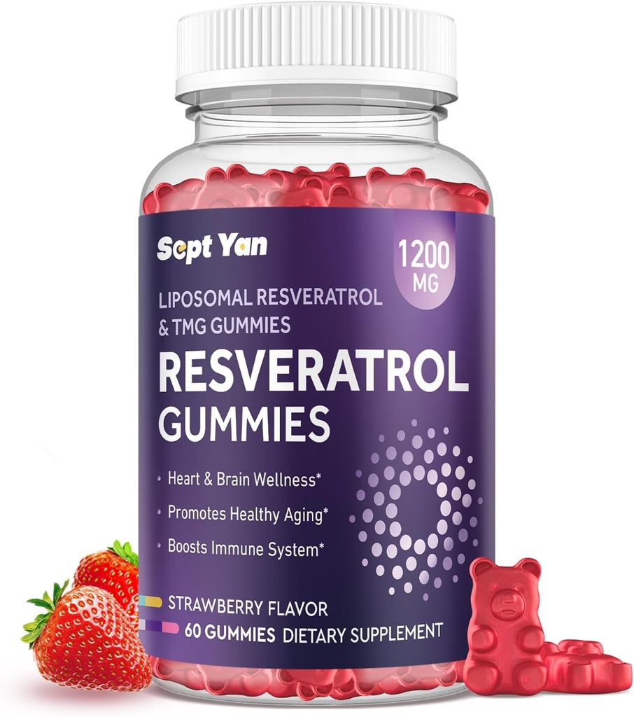 Lipomal NAD Resveratrol Gummies 1200 mg with NAD +, Quercetin, TMG, Pterostilbene, Red Wine Extract, Antioksidant, Healthy Aging, Cellular Repair, Energy, Brain Fungsi - 60 Gumies