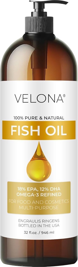 Fish Omega-3 Oil oleh Velona - 32 Fl Oz 124; 100% Pure dan Natural Carrier Oil 124; Didenda 124; Vitamin E, D, Omega-3: Memasak, Skin, Wajah, Tubuh, Rambut Carrier 124; Gunakan Hari Ini - Nikmati Hasil