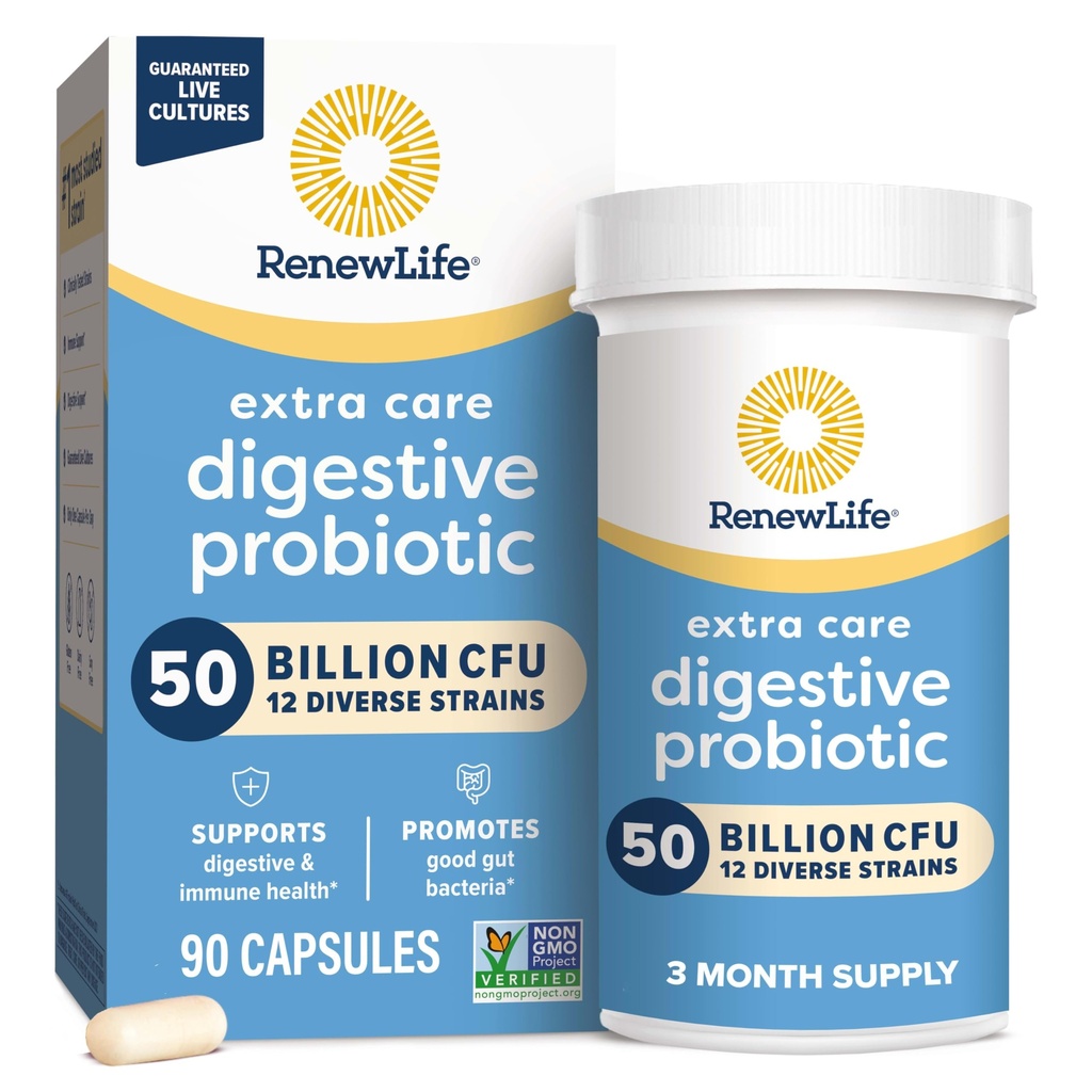 Renew Life Care Digetical Probiotic Capsules, 50 Billion CFU Dijamin, Support Daily Support Imune, Digetical Health (1), L. Rhamnosus GG, Dairy, Soy dan Gluten- Free, 90 Count