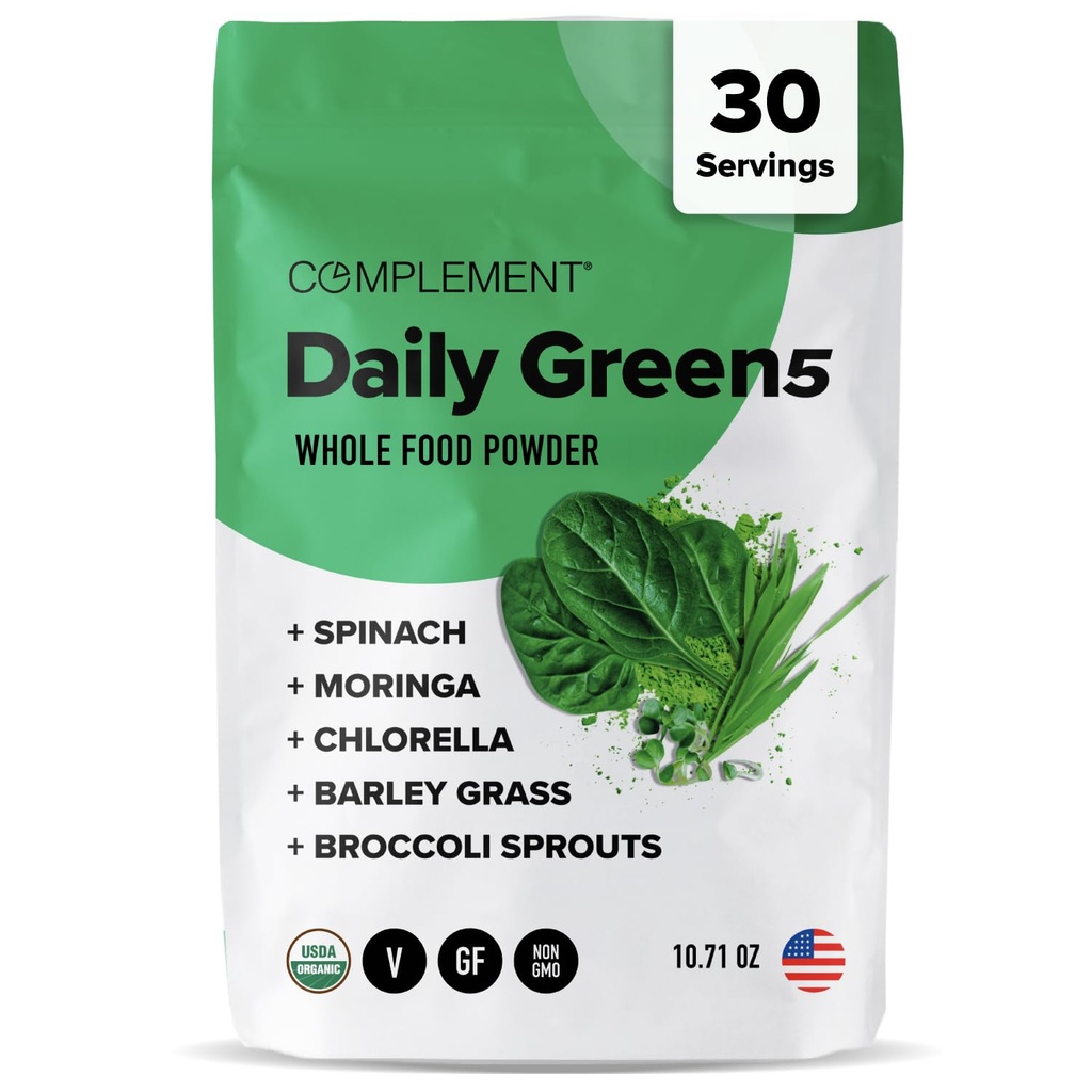 Kompleks Pawder Daily Greens, Super Greens Powder Superfumdood- Wholefoods, Organic Chlorella Powder, Barley Grass Juice Powder, Brokoli Sprot- Dukungan Imune, Kesehatan Otak, Detoxing Metal - 30
