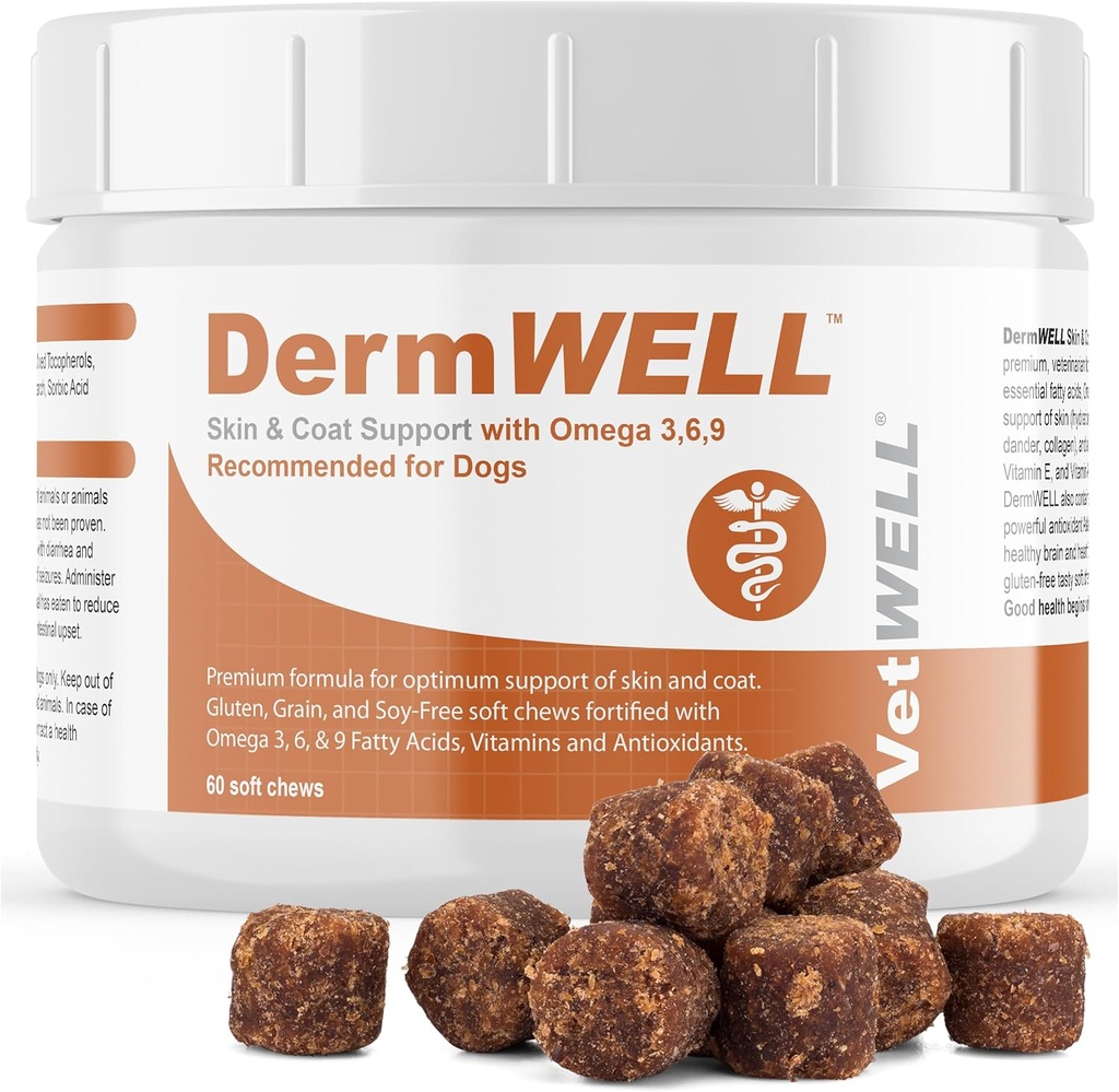 VetWELL Omega 3 Supplemen untuk Dogs with Antartika Krill Oil, Astaxanthin, Omega 3 6 9, EPA, DHA for Amazing Skin and Coat (60 Count)