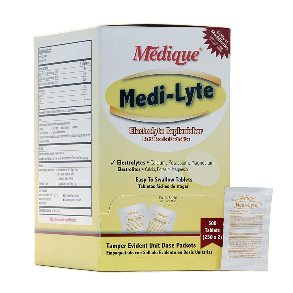 Medique Medi- Lyte Electrolite Replenisher, Fast Relief from Heat, Stress, Fatigue, and Muscle Cramping, Easy to Swallow Tablets, 500 tablet (250 x 2)
