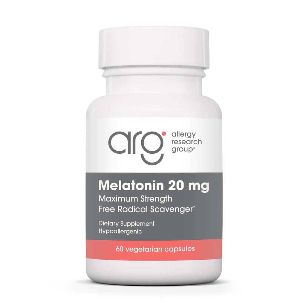 Kelompok Penelitian Alergi Melonatin 20mg - Murni Melonalin, Kekuatan Ekstra untuk Dewasa, Bantuan Tidur, Dose Tinggi, Kasules Vegetarian - 60 Count