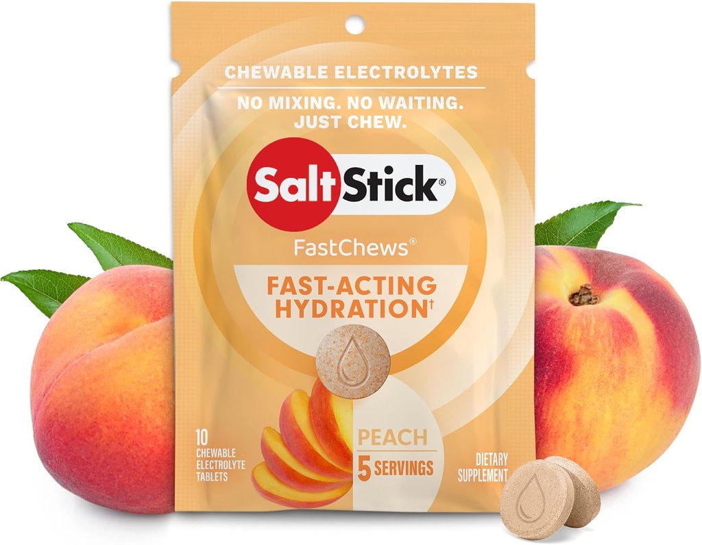 SaltStick Fastchew Electrolite Replacement Tablet untuk Rehydration, Paket 10 tablet, Peach, 10 Count (7201761)